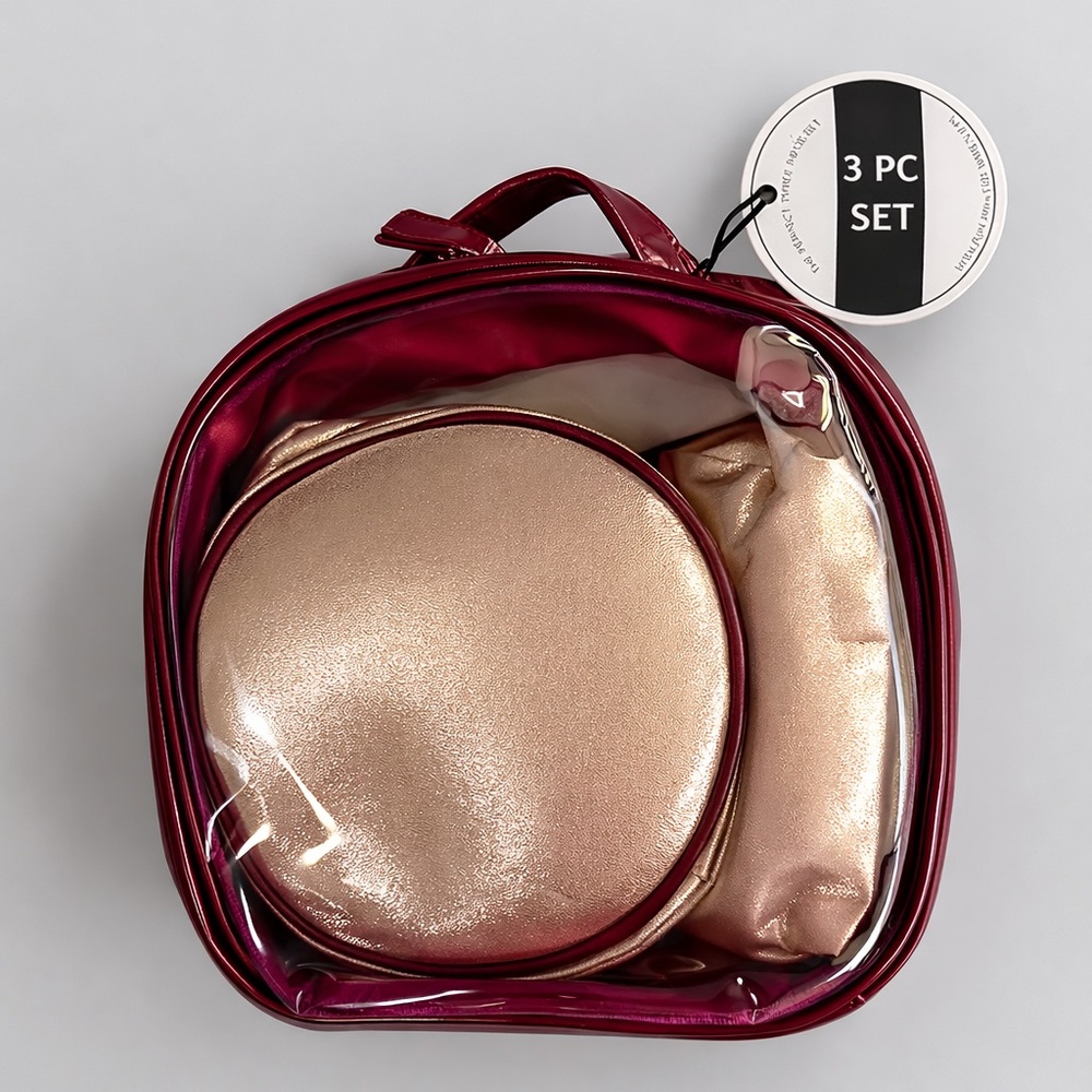 Under One Sky 3 Piece Makeup Cosmetic Bag Set Red & Gold Travel Organizer NWT